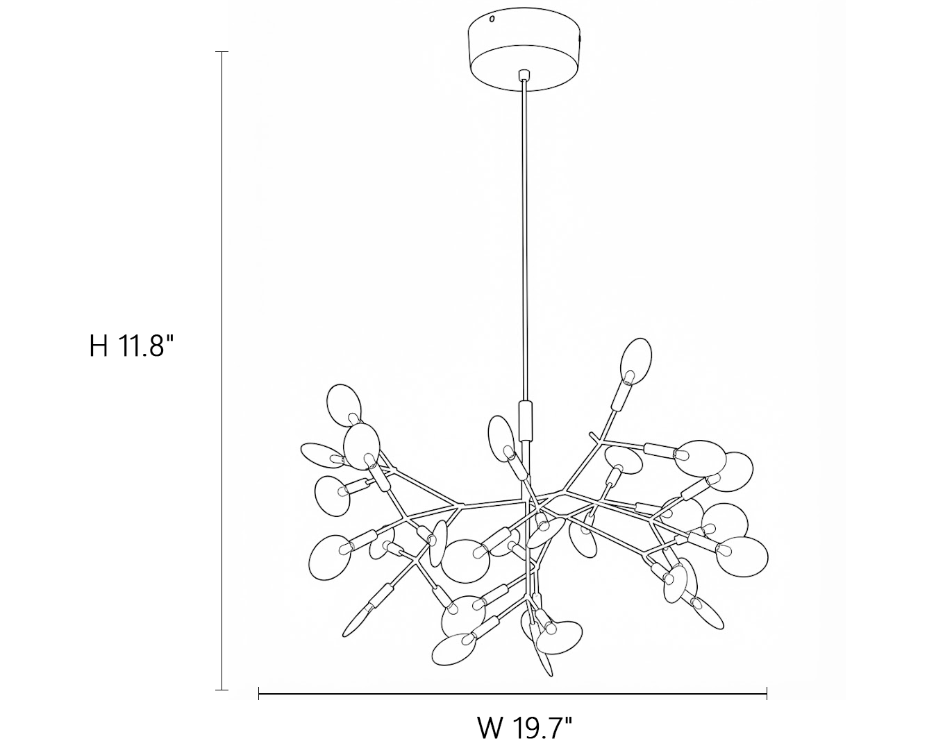 Branching Firefly Chandelier Style A Line Art Dimension Diagram