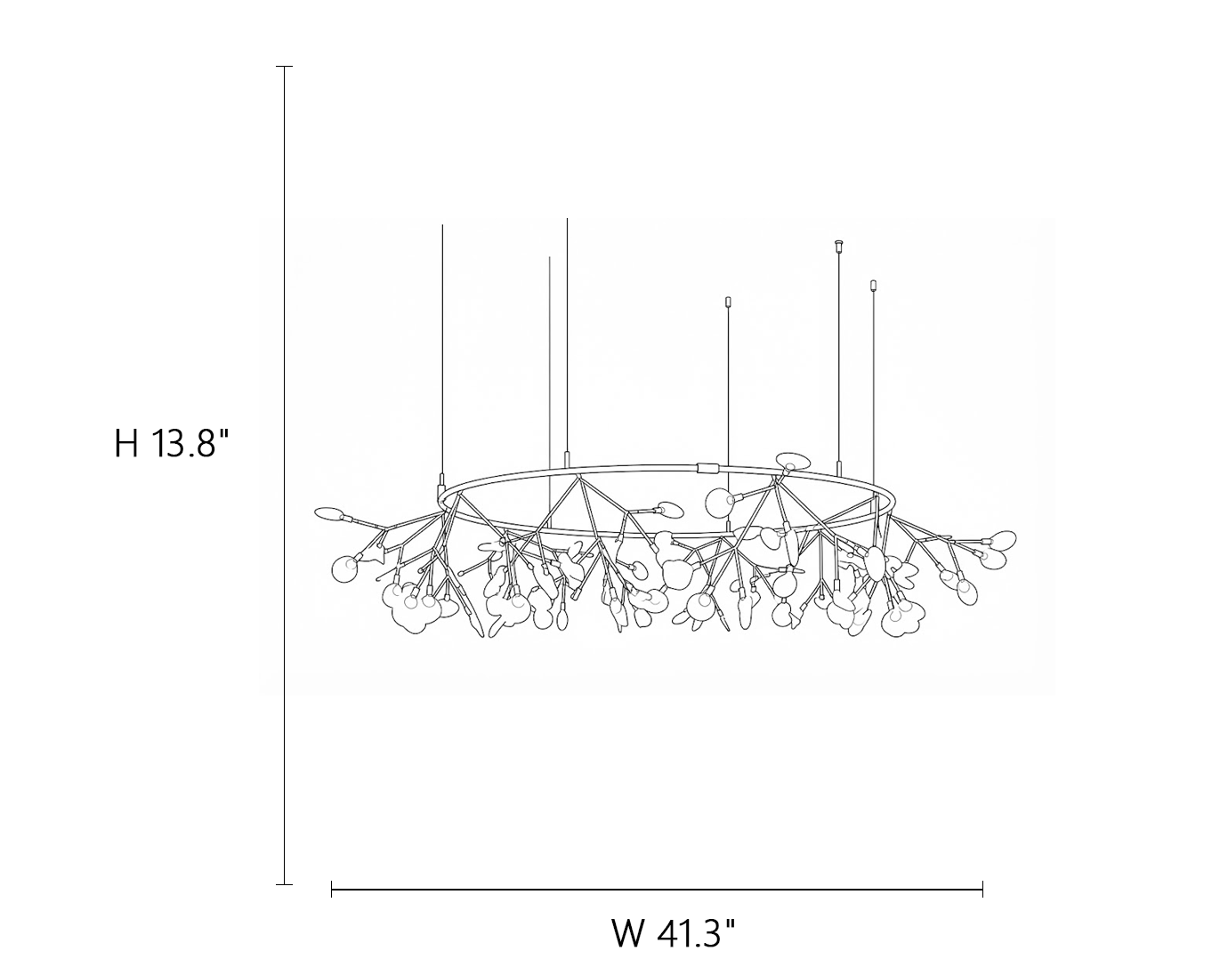 Small Ring Firefly Chandelier Line Art Dimension Diagram