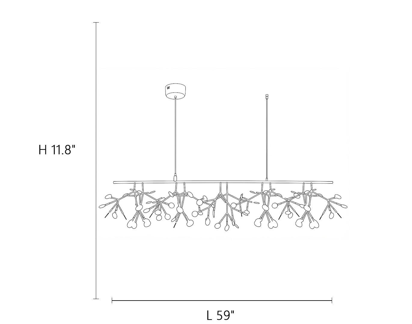 Large Linear Branching Chandelier Line Art Dimension Diagram