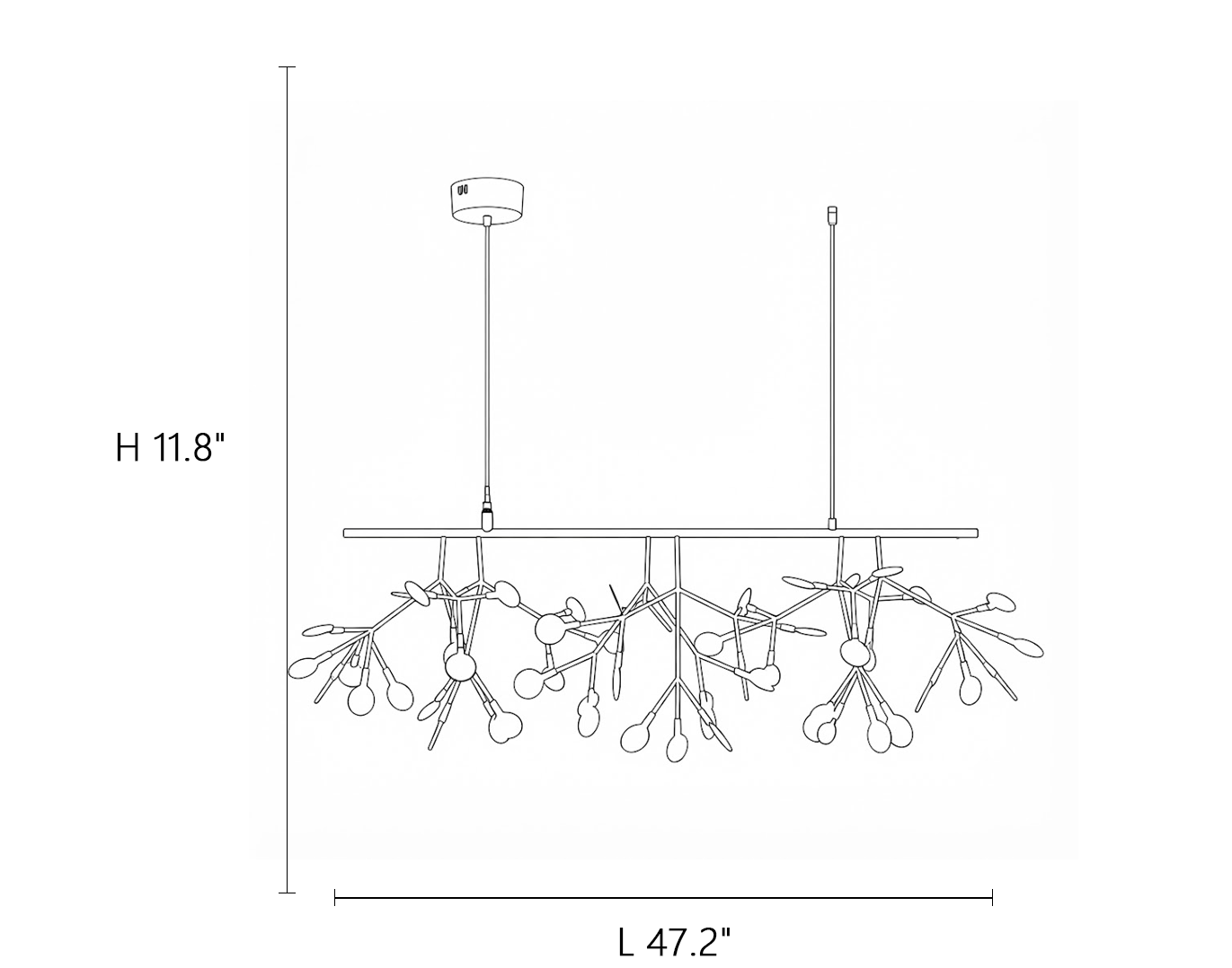 Small Linear Branching Chandelier Line Art Dimension Diagram