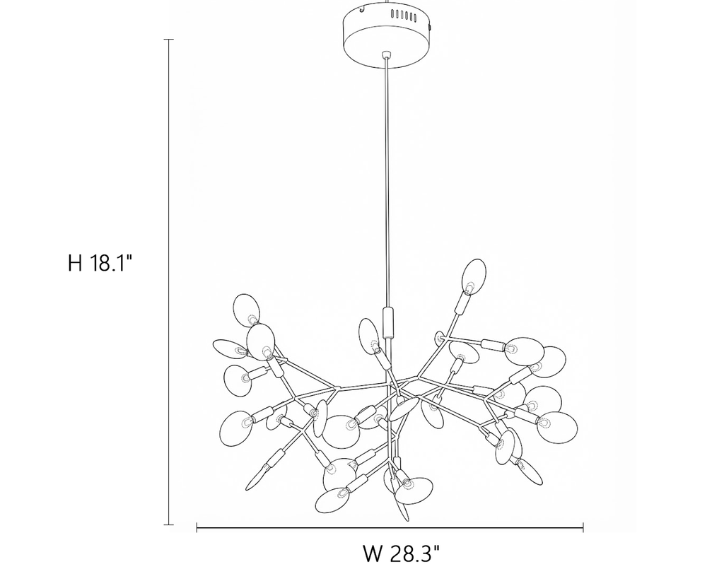 Branching Firefly Chandelier Style C Line Art Dimension Diagram
