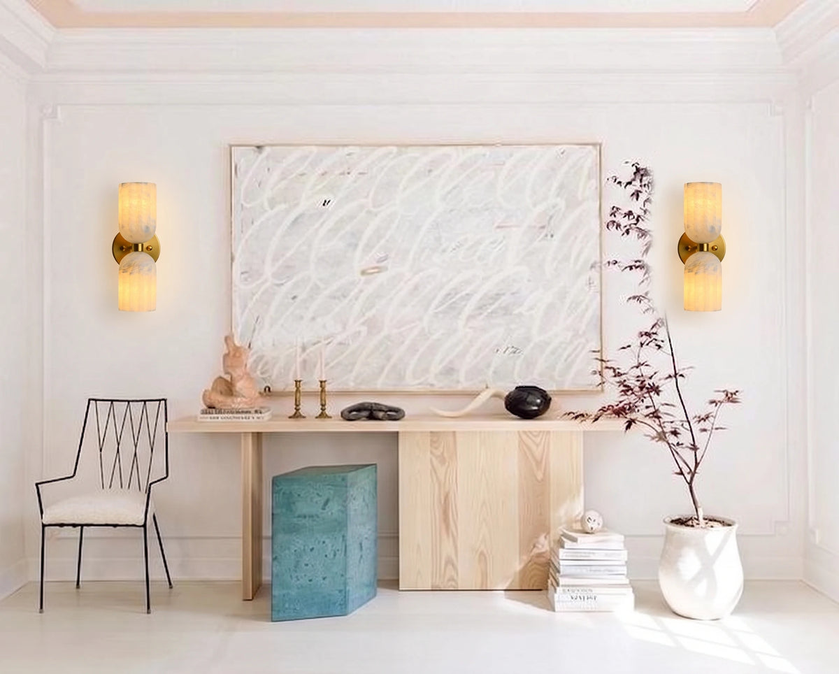 Modern Alabaster Cylinder Wall Sconce in Hallway Foyer