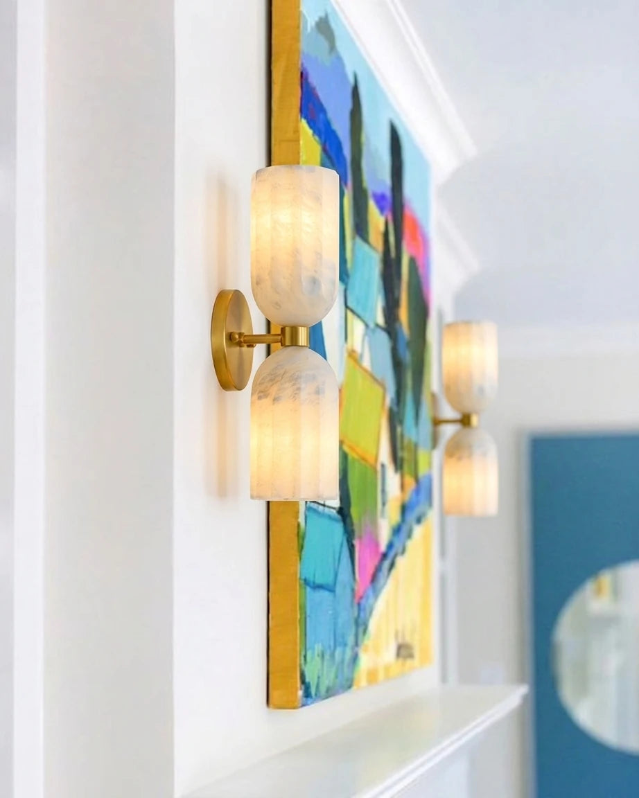 Modern Double Alabaster Wall Sconce in Hallway Corridor