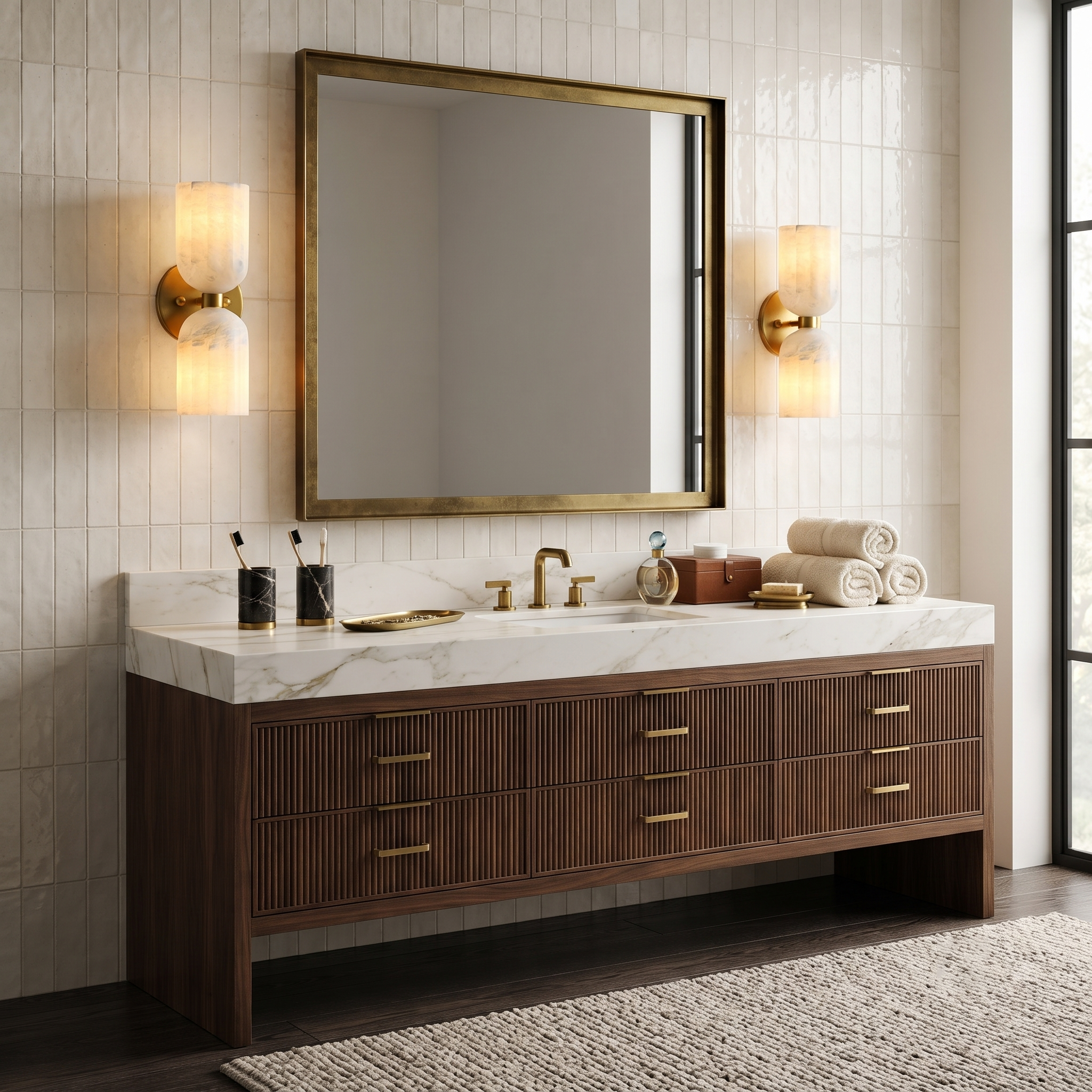 Lyra Ribbed Alabaster Dual Sconce