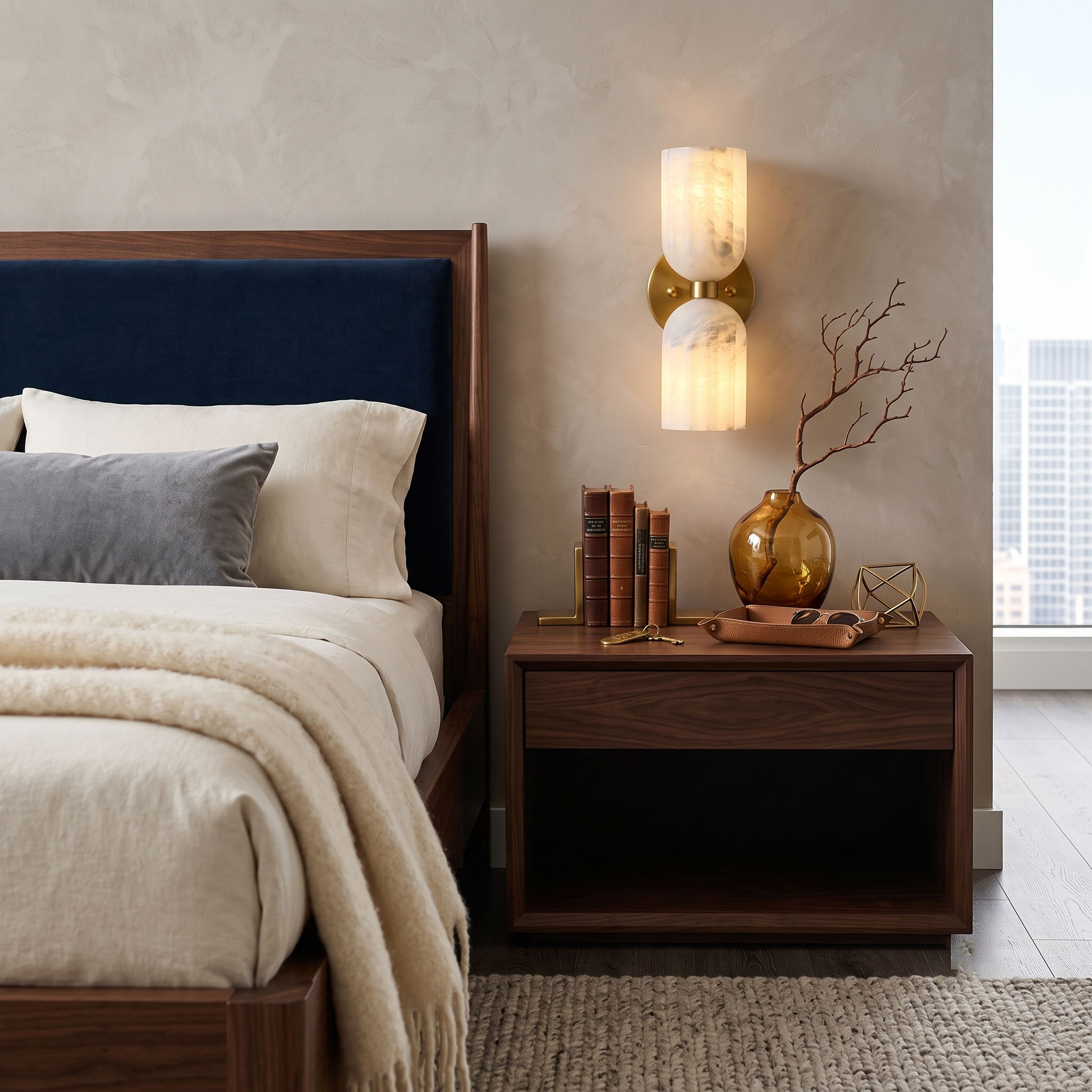 Lyra Ribbed Alabaster Dual Sconce