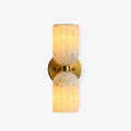 Illuminated Modern Double Alabaster Cylinder Wall Sconce with Brass Finish Studio Shot
