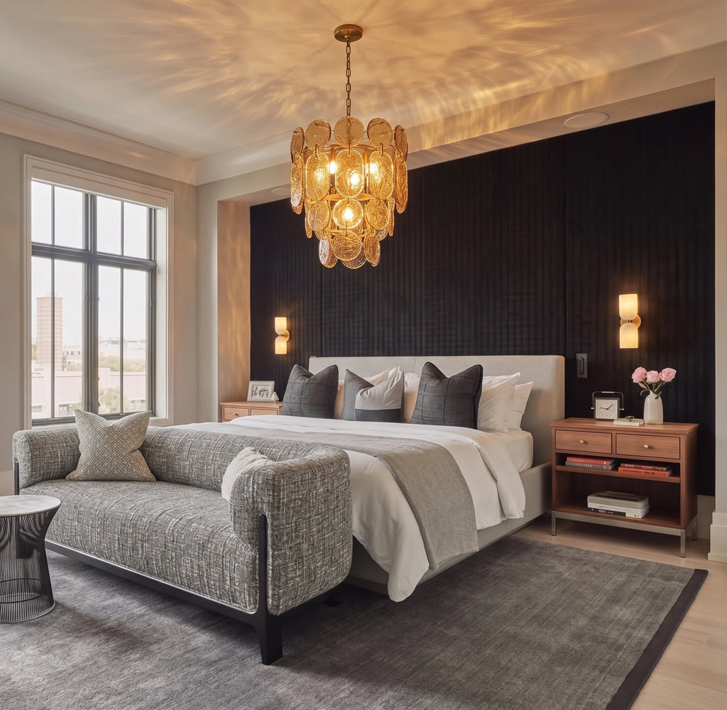 Modern Alabaster Cylinder Wall Sconce in Spacious Bedroom