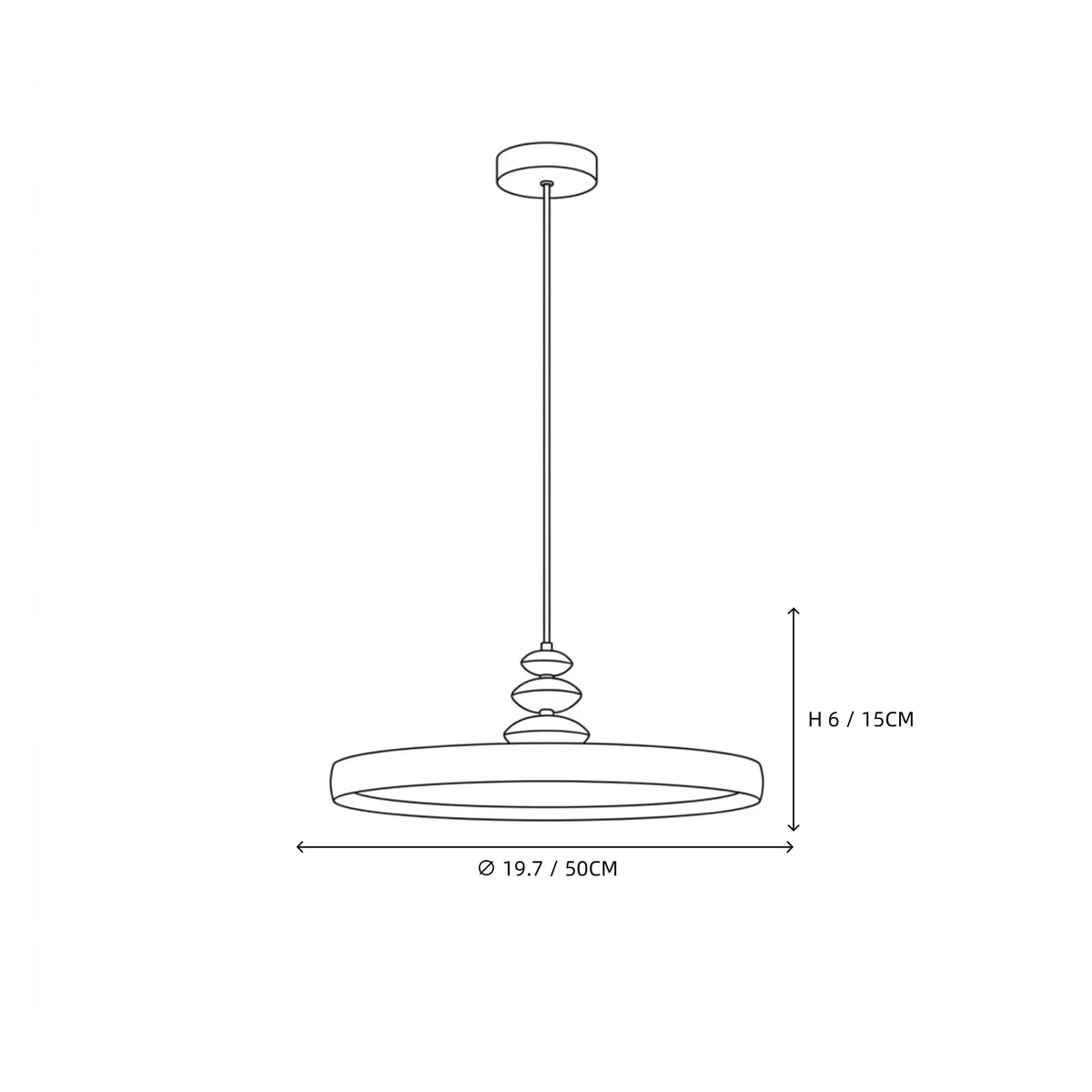 Modern Ceramic Disc Pendant Light Style A Line Art Dimension Diagram