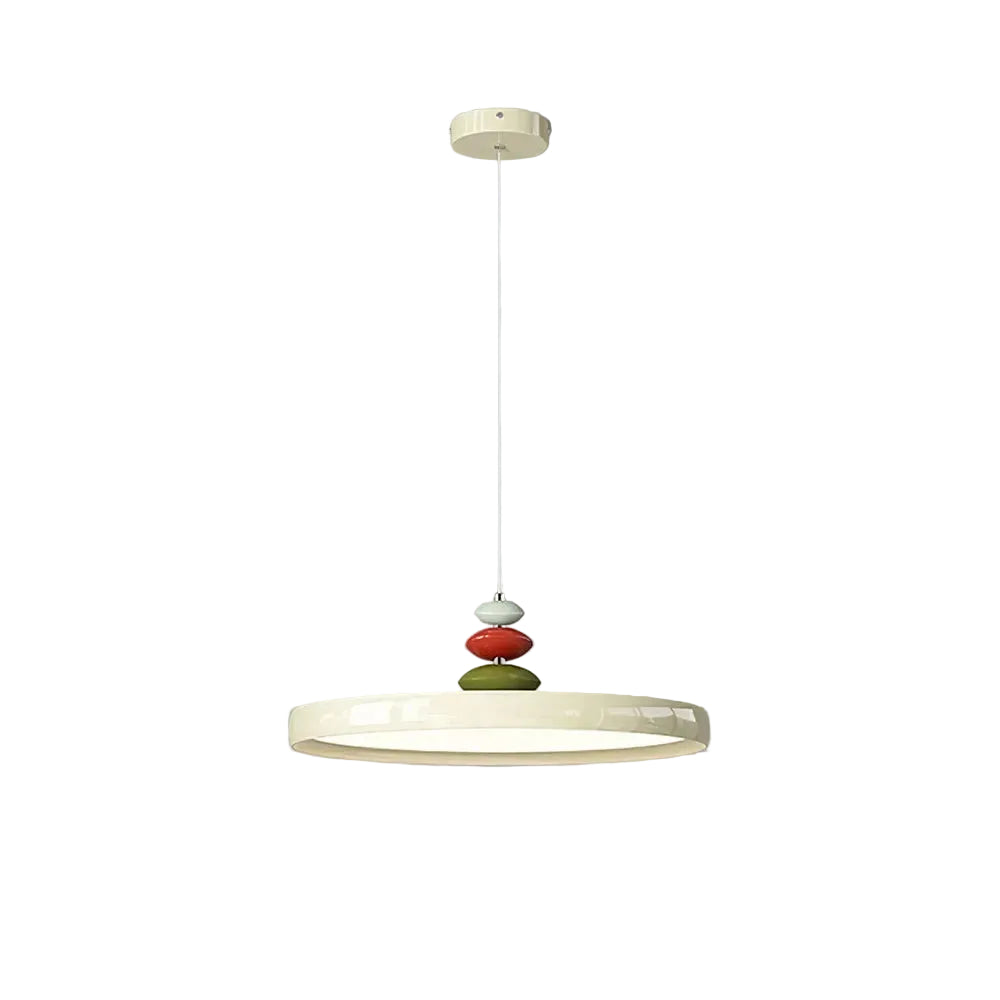 Modern Ceramic Disc Pendant Light with Colorful Accents on Pure White Background