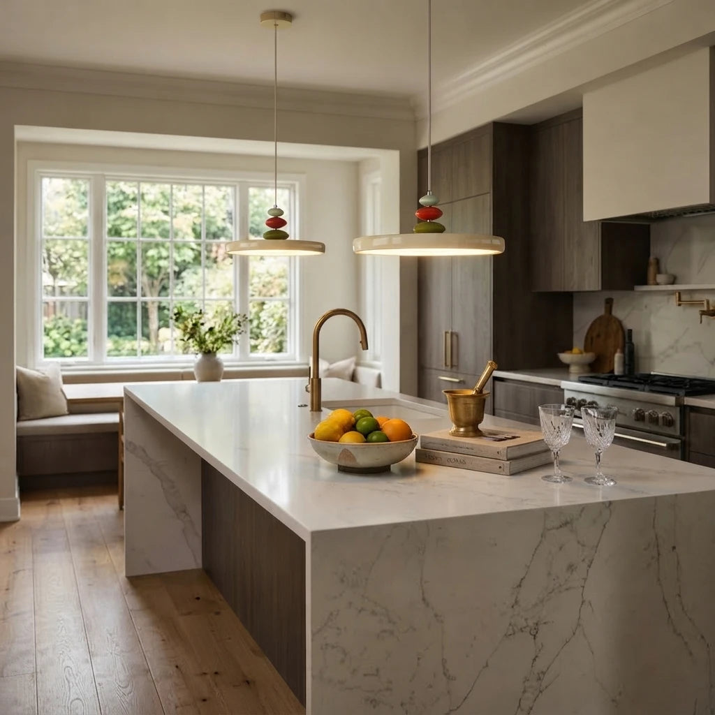 Modern Ceramic Disc Pendant Light Over Kitchen Island