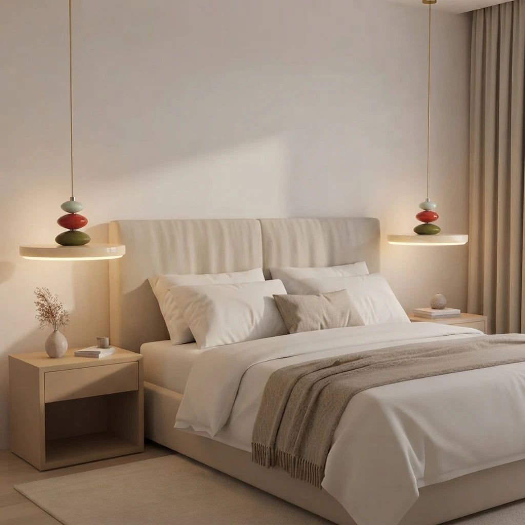 Modern Ceramic Disc Pendant Light in Master Bedroom Setting