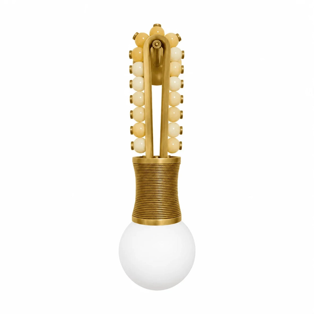 Illuminated Modern Brass and Light Bead Wall Sconce Studio Shot
