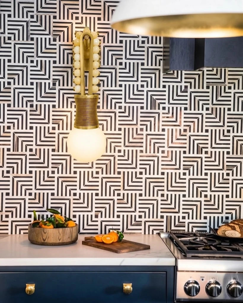 Modern Minimalist Wall Sconce Over Kitchen Counter Backsplash