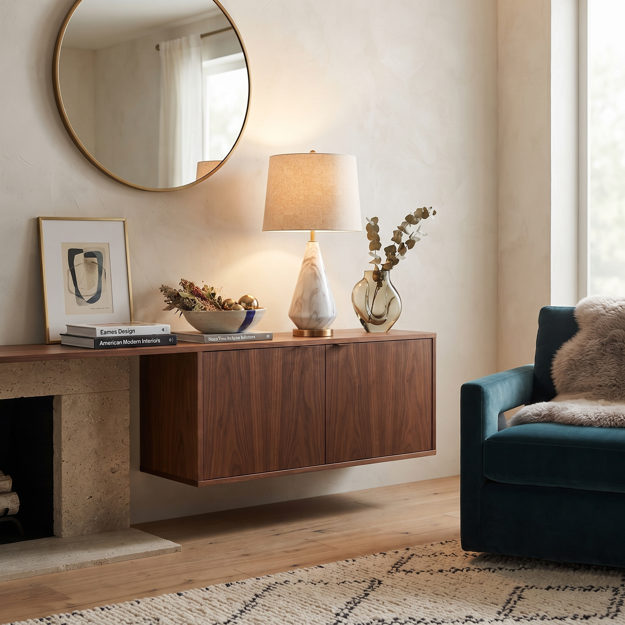 Marble and Fabric Table Lamp