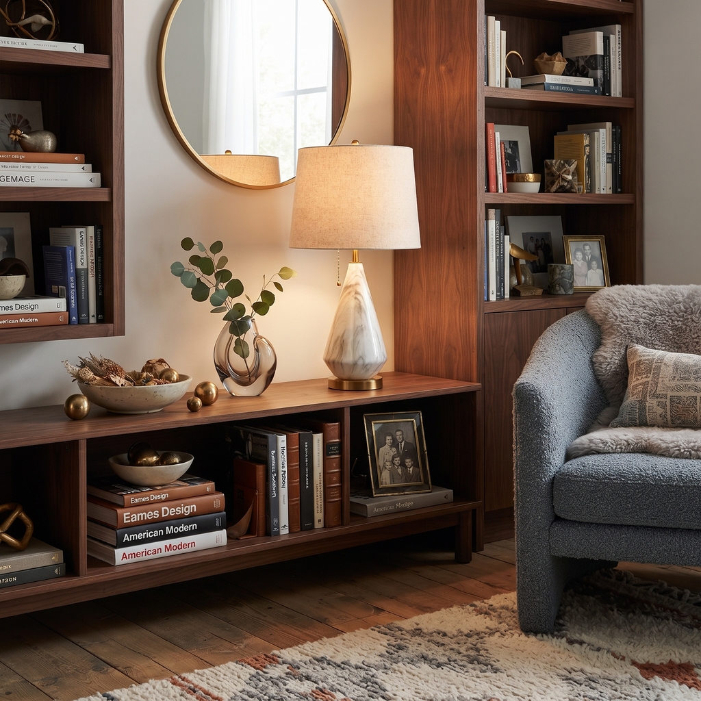 Marble and Fabric Table Lamp