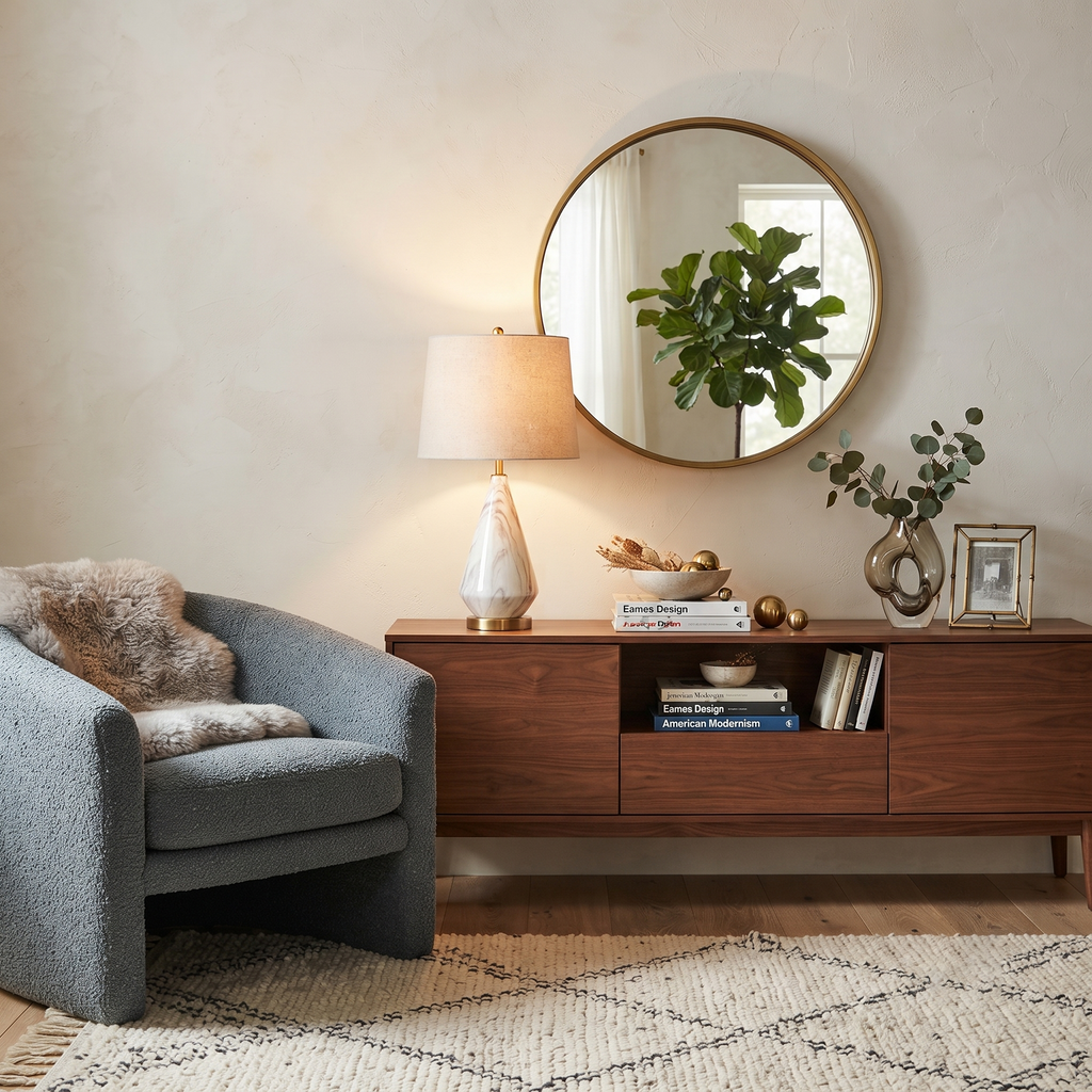 Marble and Fabric Table Lamp