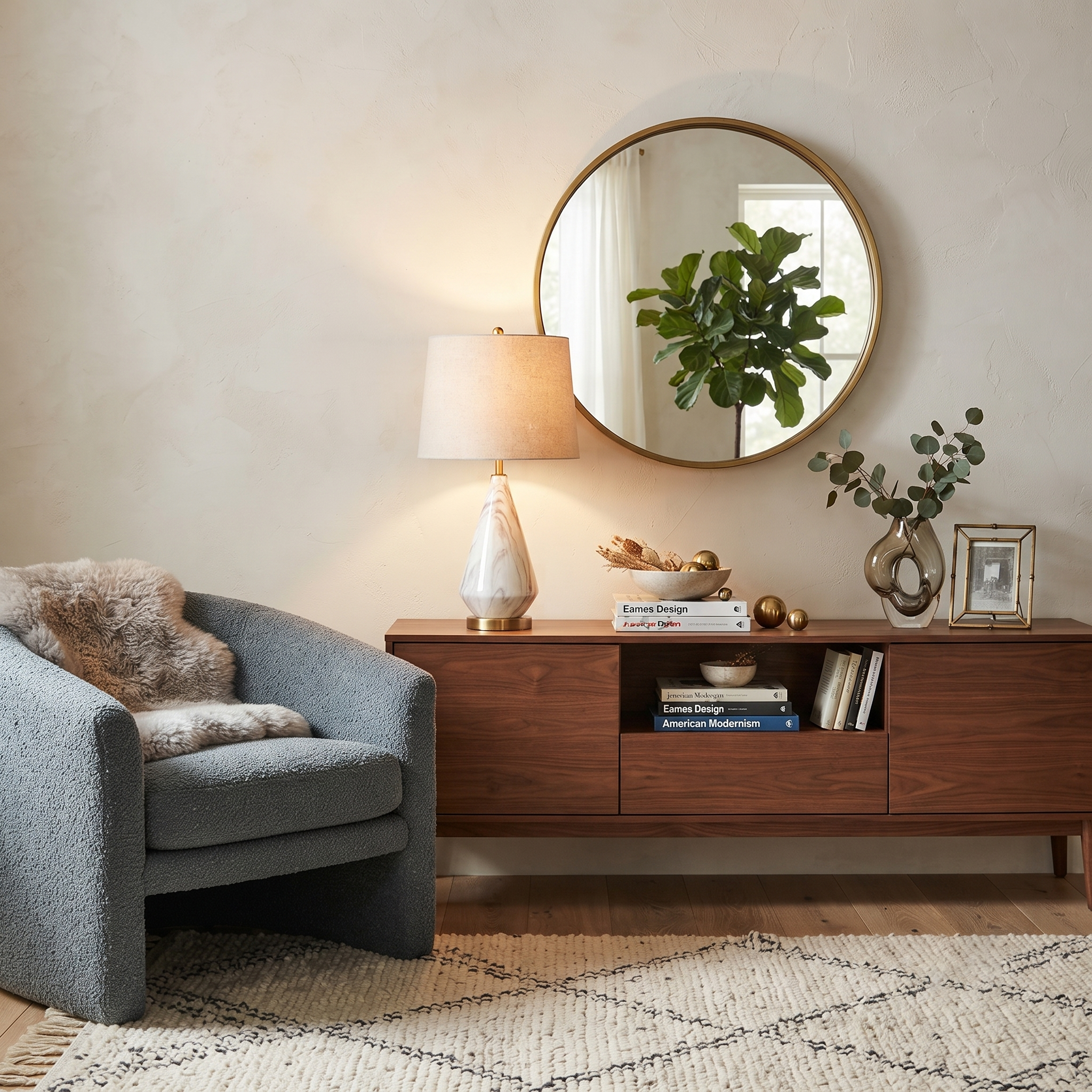 Marble and Fabric Table Lamp
