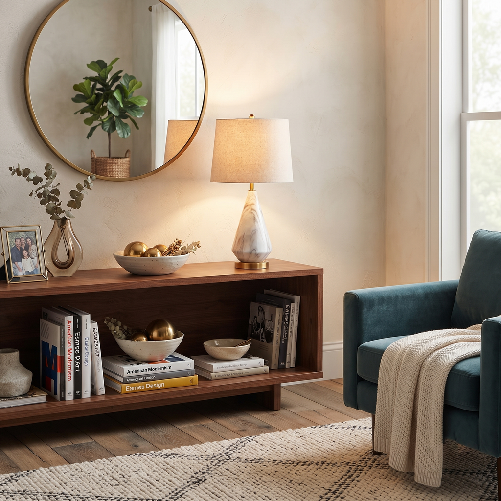 Marble and Fabric Table Lamp