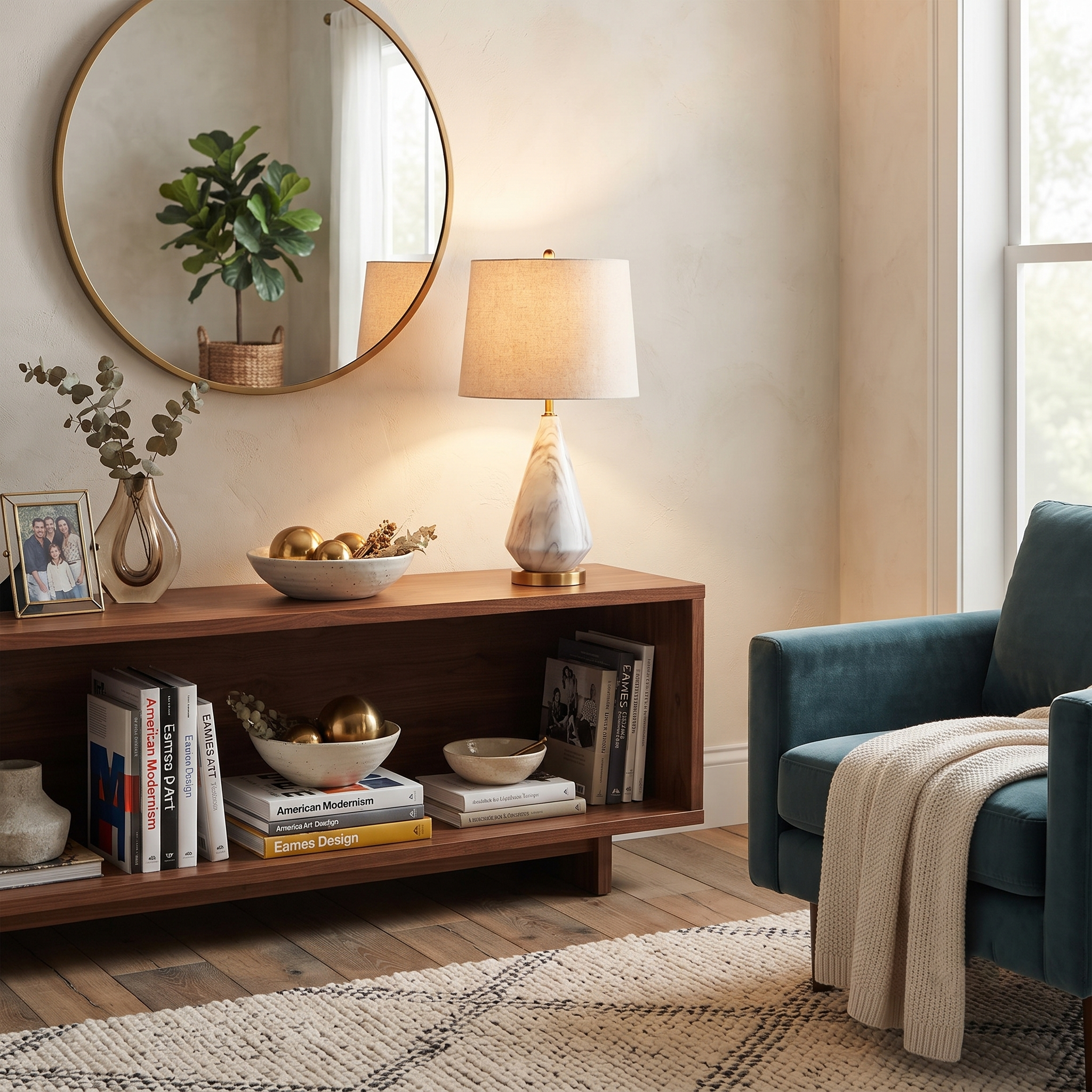 Marble and Fabric Table Lamp