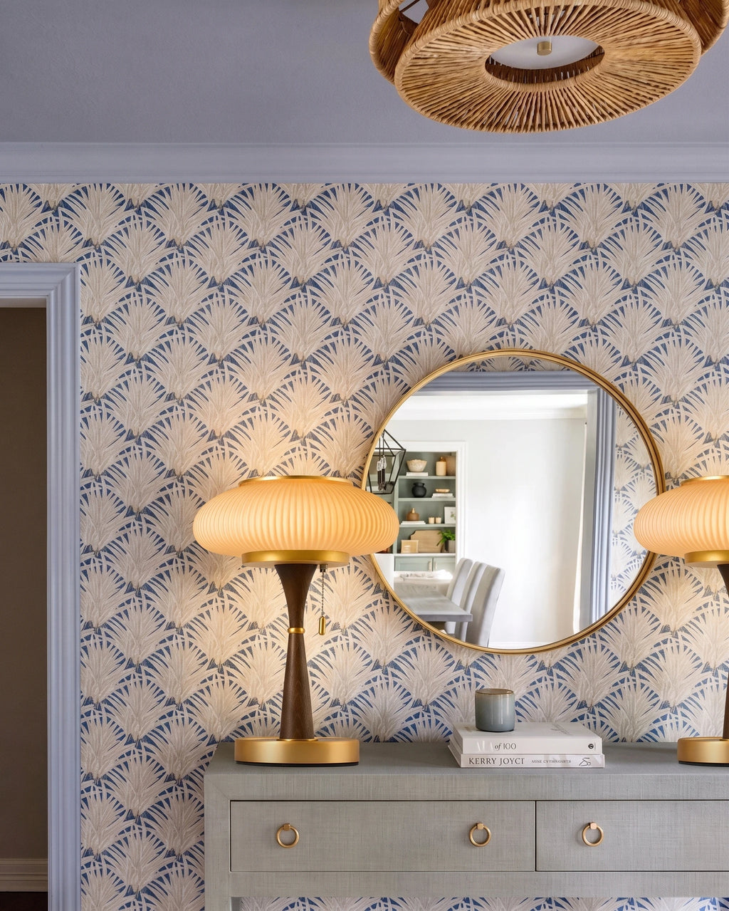 Pair of Retro Amber Glass Table Lamps on Vanity Console
