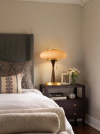 Vintage Amber Glass Table Lamp on Bedroom Nightstand