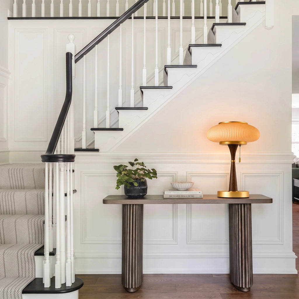Amber Glass Mushroom Desk Lamp in Entryway Hallway
