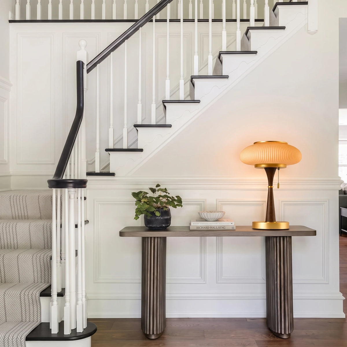 Amber Glass Mushroom Desk Lamp in Entryway Hallway