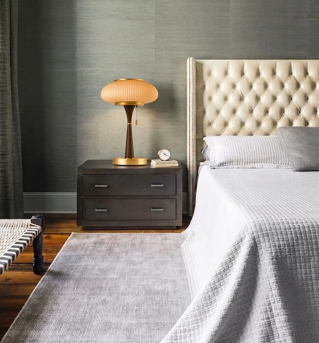 Retro Mushroom Glass Nightstand Lamp in Master Bedroom