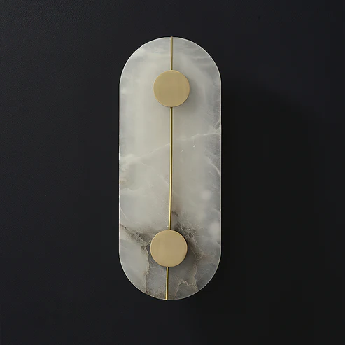 Non-illuminated Meridian oval alabaster wall lamp mounted on matte black interior wall