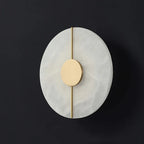 Angled View of Modern Alabaster Round Wall Sconce