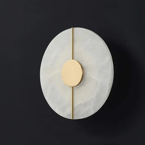 Angled View of Modern Alabaster Round Wall Sconce