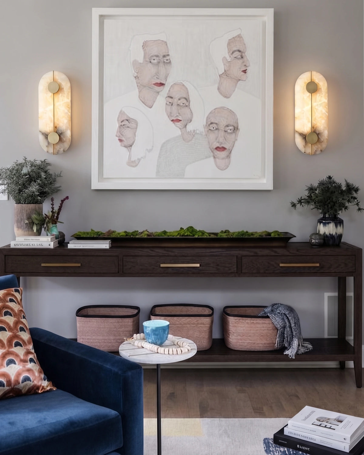Modern Alabaster Wall Sconce in Entryway Foyer