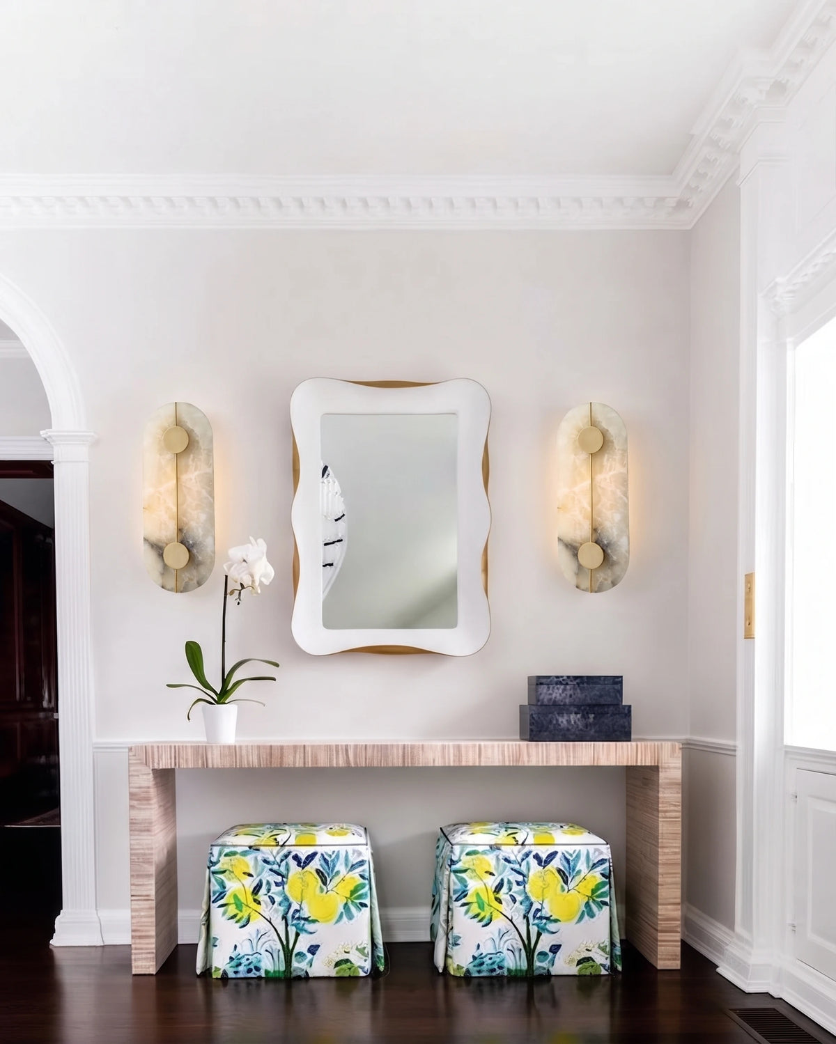 Modern Alabaster Wall Sconce in Spacious Foyer