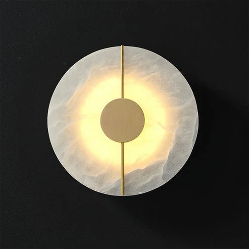 Illuminated Modern Alabaster Round Wall Sconce Studio Shot