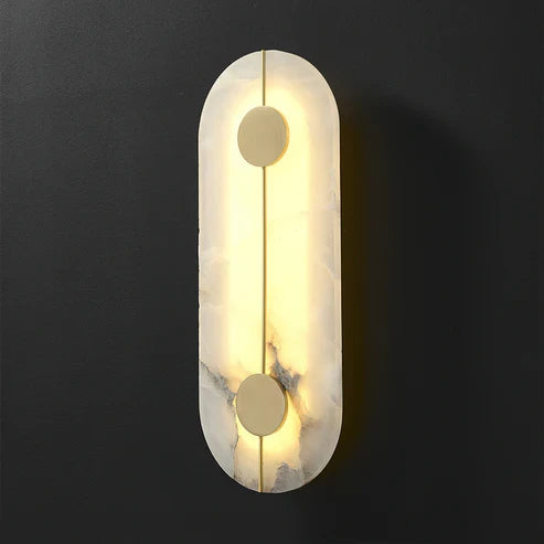 Fully Illuminated Modern Alabaster Oval Wall Sconce Studio Display