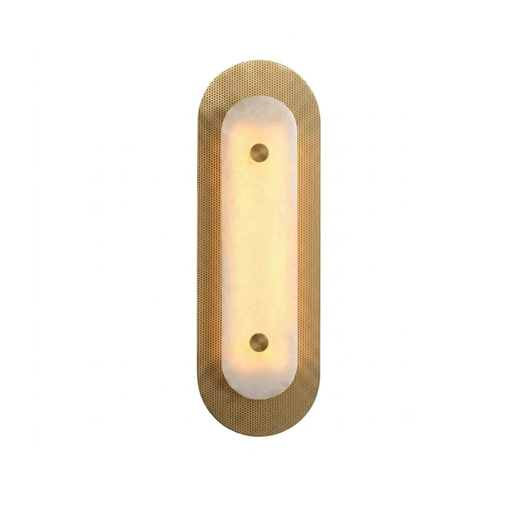 Modern Oval Alabaster Wall Sconce with Perforated Brass Backplate