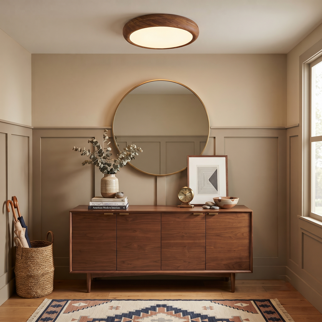Metal Acrylic Wood-Grain Flush Mount