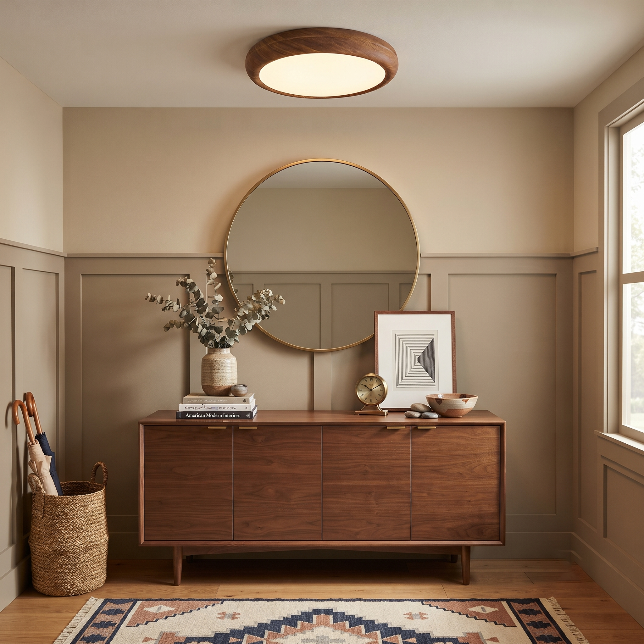 Metal Acrylic Wood-Grain Flush Mount