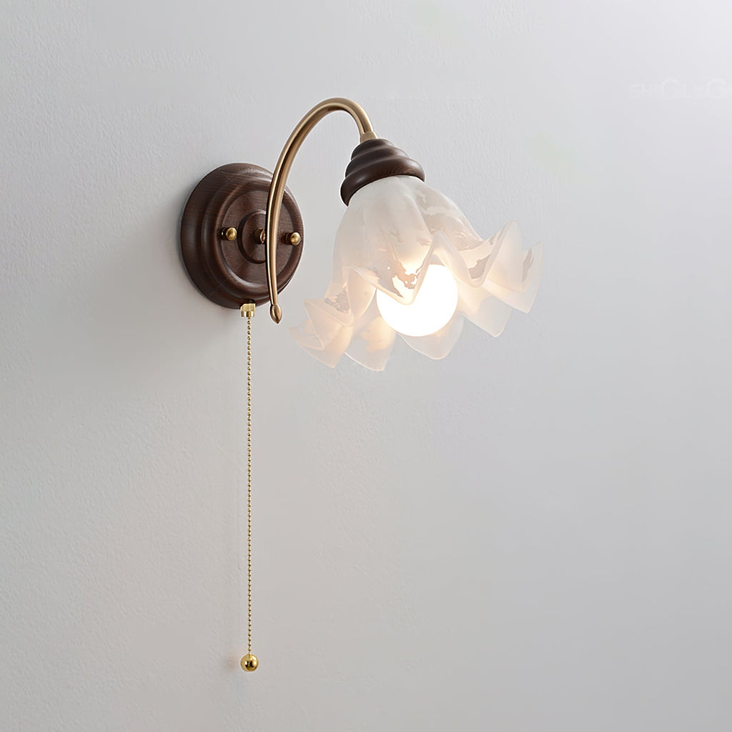 Metal Wood and Glass Flower Sconce