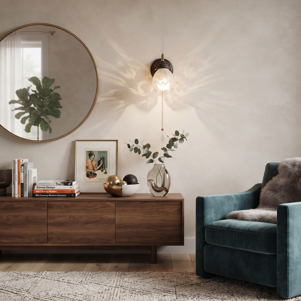 Metal Wood and Glass Flower Sconce