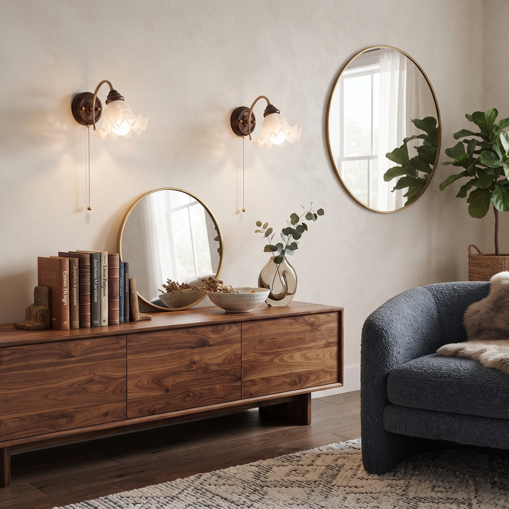Metal Wood and Glass Flower Sconce
