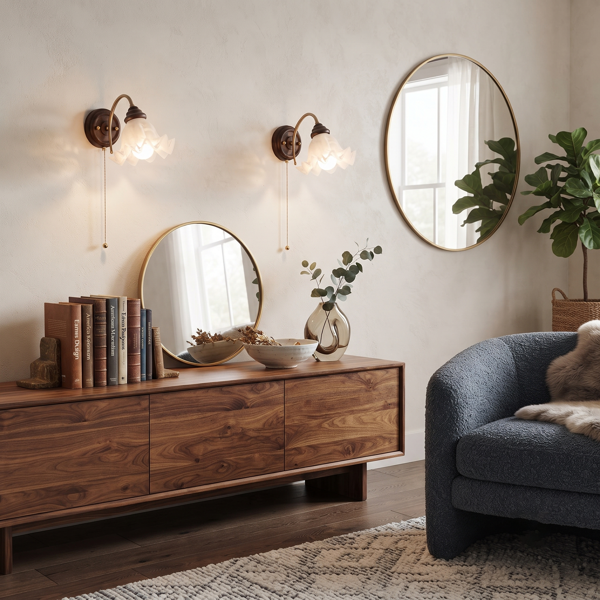 Metal Wood and Glass Flower Sconce