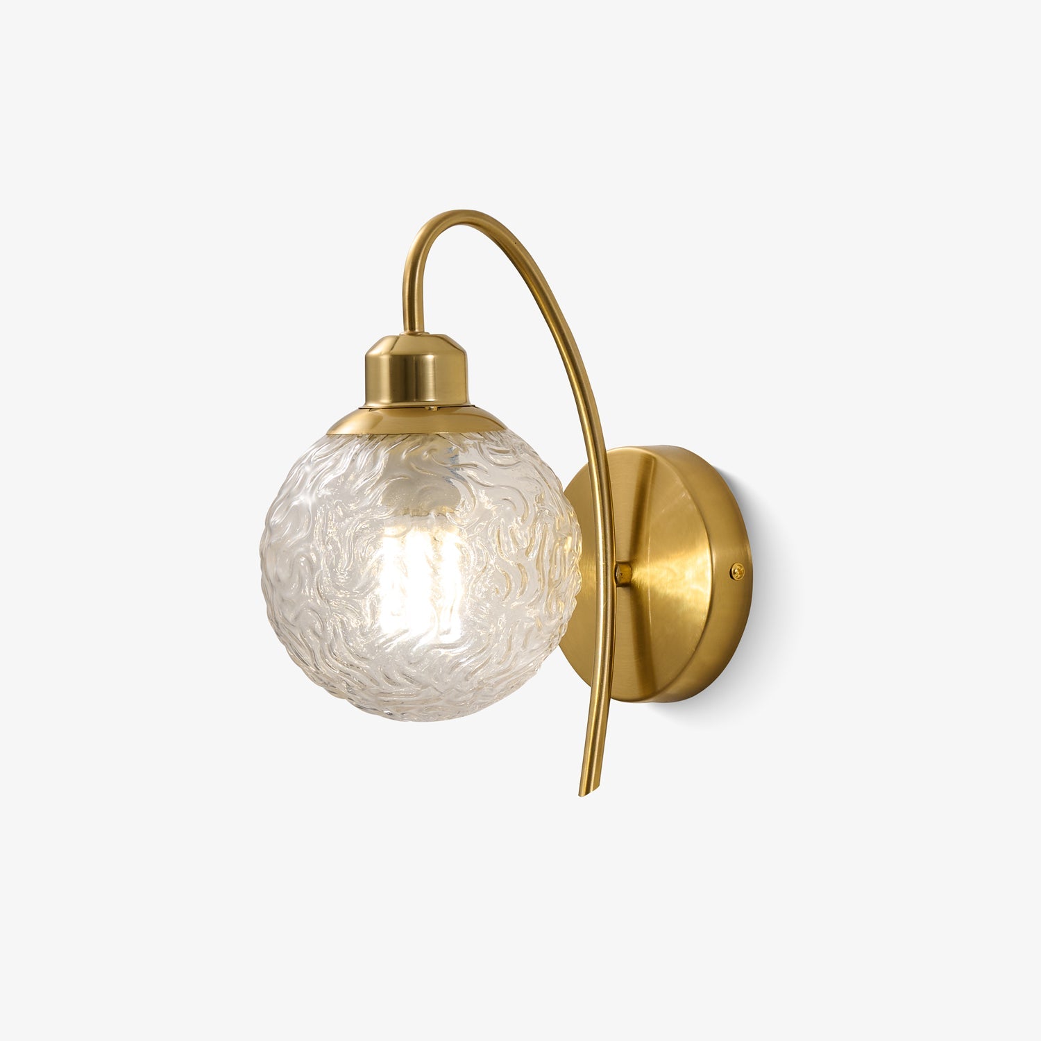 Modern Brass Hammered Glass Globe Sconce Studio Product Shot