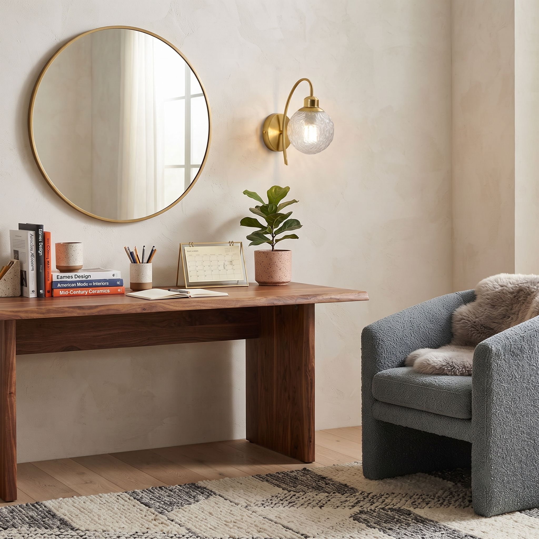 Metal Wood and Glass Globe Sconce