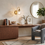 Metal Wood and Glass Globe Sconce