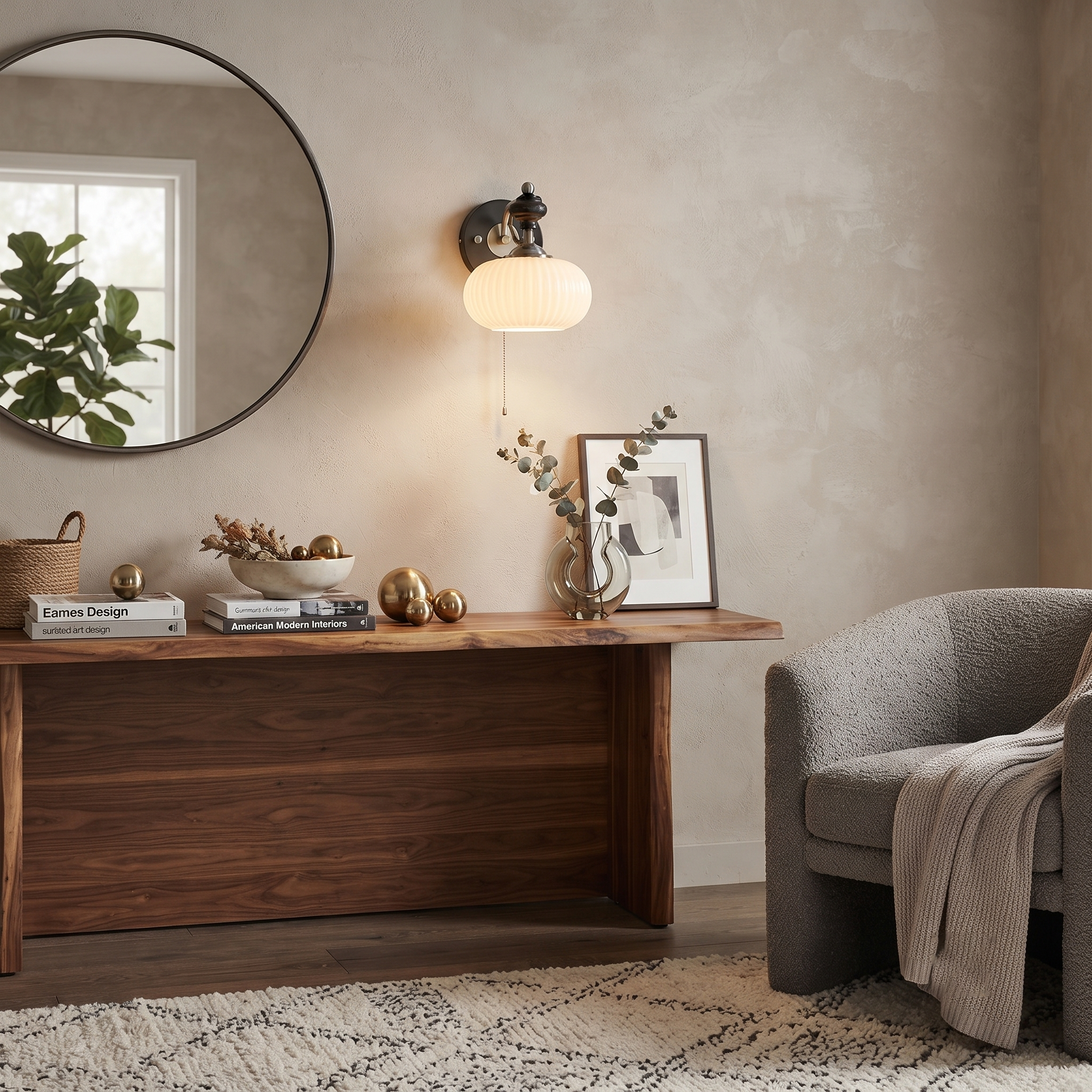 Metal Wood and Glass Sconce