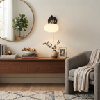 Metal Wood and Glass Sconce