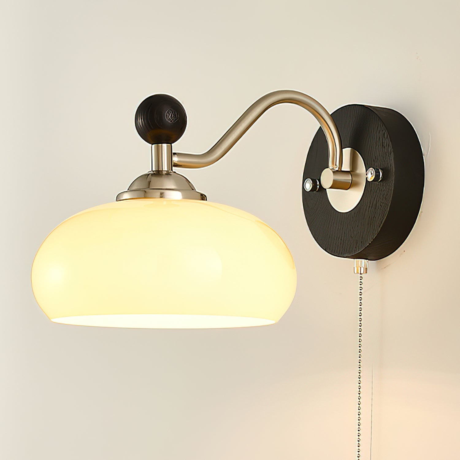 Metal Wood and Glass Sconce
