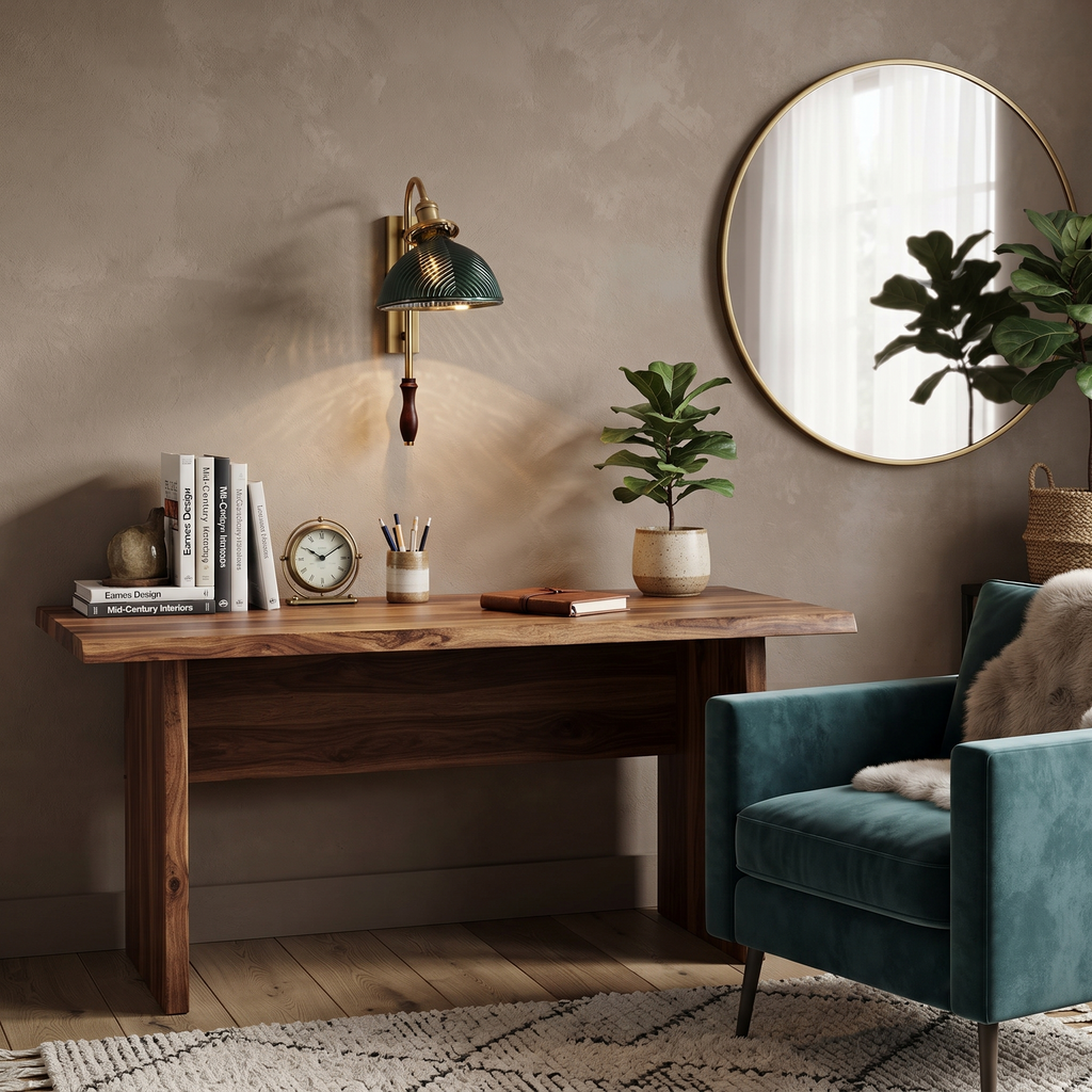 Metal Wood and Glass Sconce