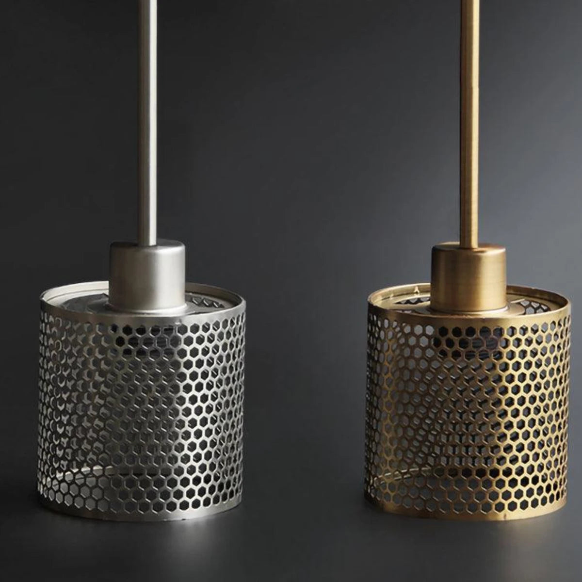 Detail View of Woven Metal Mesh Light Diffuser Cylinder